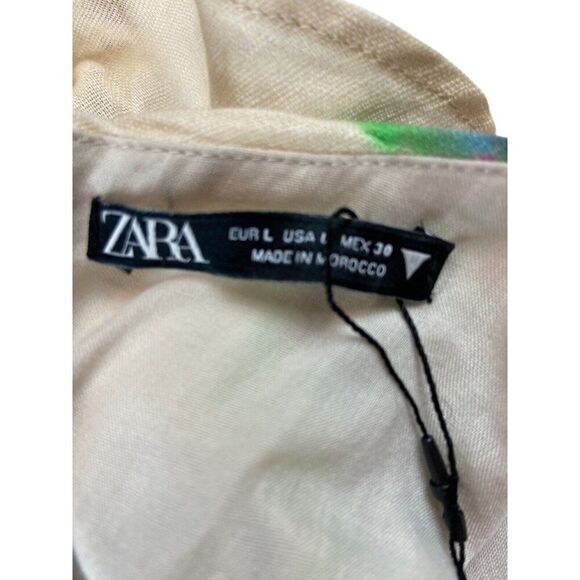 Zara Womens Sheath Dress L Cream Mini Ruched Tie Dye Linen Blend 2896/303 NWT - Picture 9 of 10